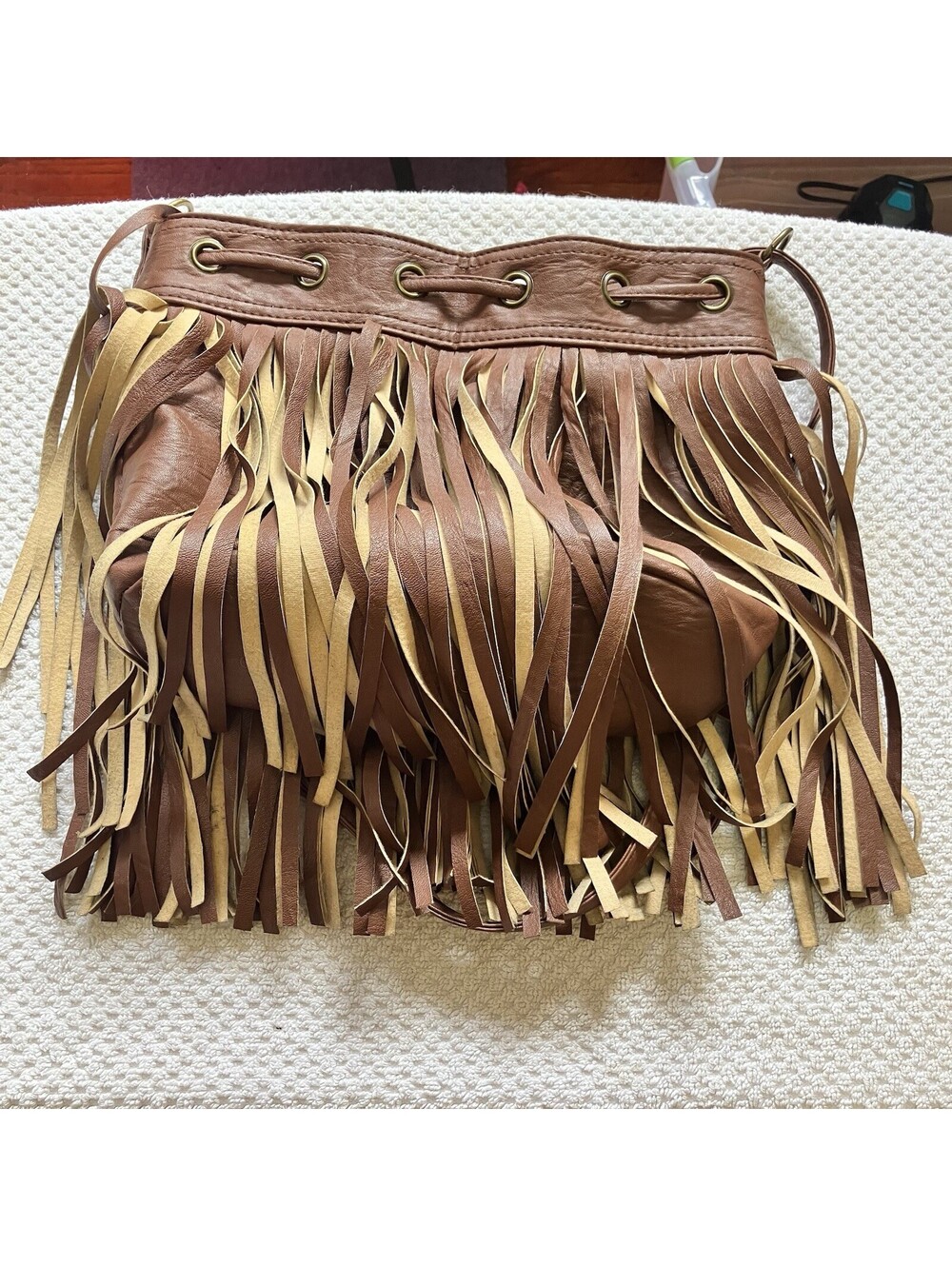 BROWN FRINGE PURSE ( FAUX LEATHER)